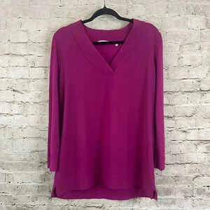 Soft Surroundings Medium V Neck Long Sleeve Fuchsia Top Blouse Viscose Polyamide